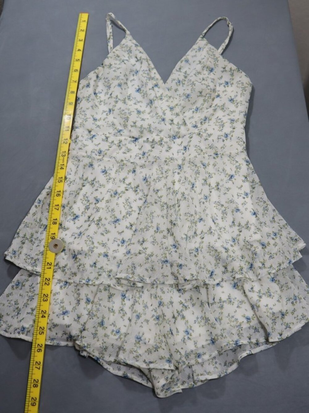 Altar'd State Floral Ruffle Romper S White Blue Tiered Cami